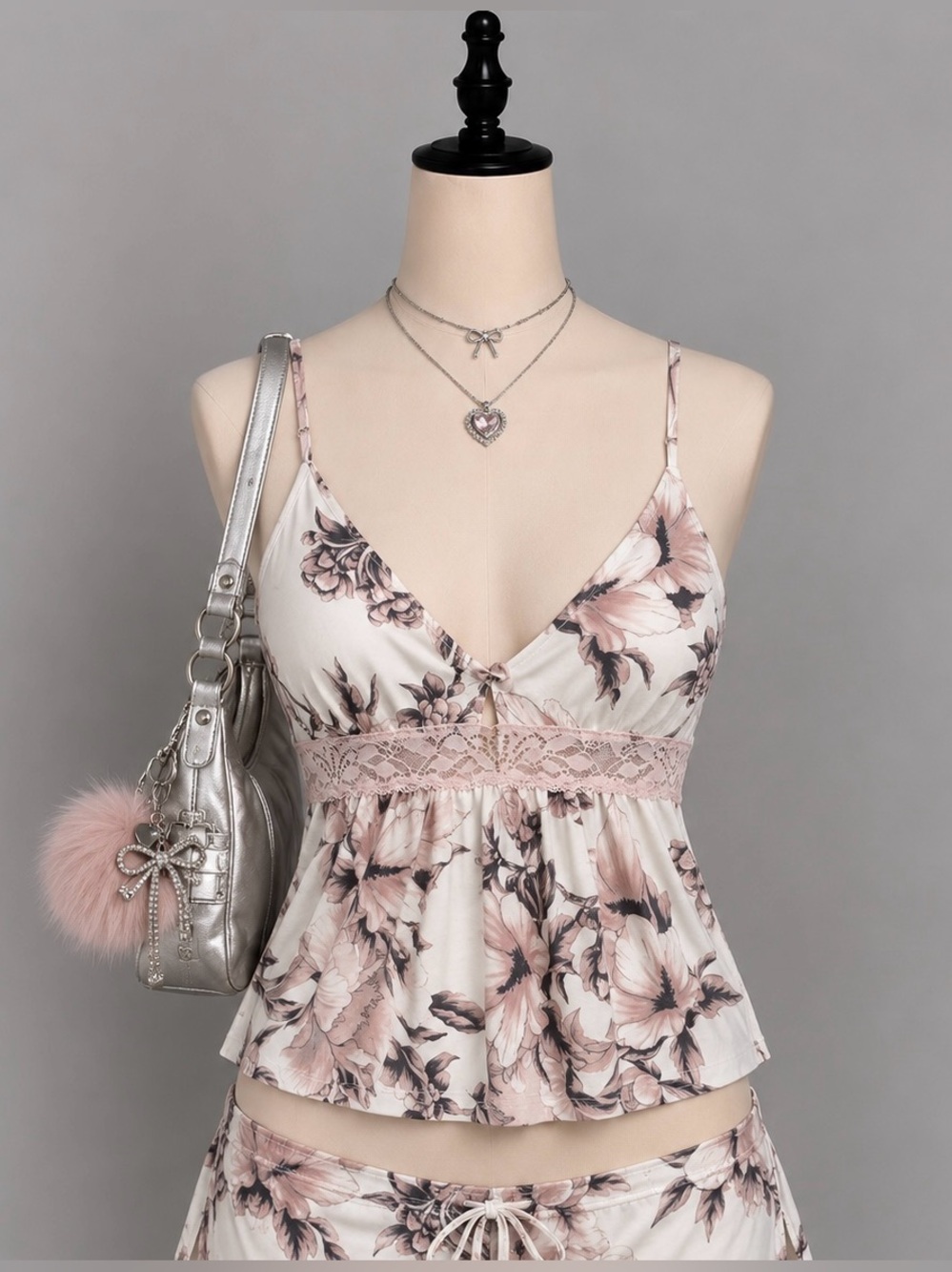 La Vie En Rose Pink Floral Lace-Trim Tank